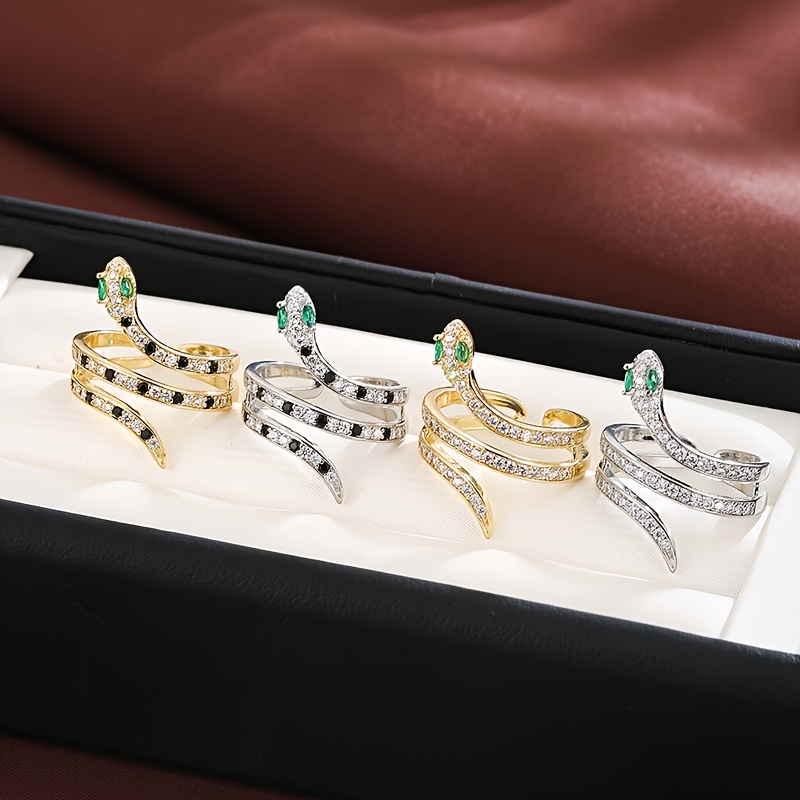 Snake Shaped Zirconia Open Ring for Women